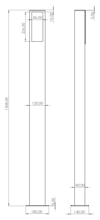 Plano acotado de la columna ES-CVD2, con cotas